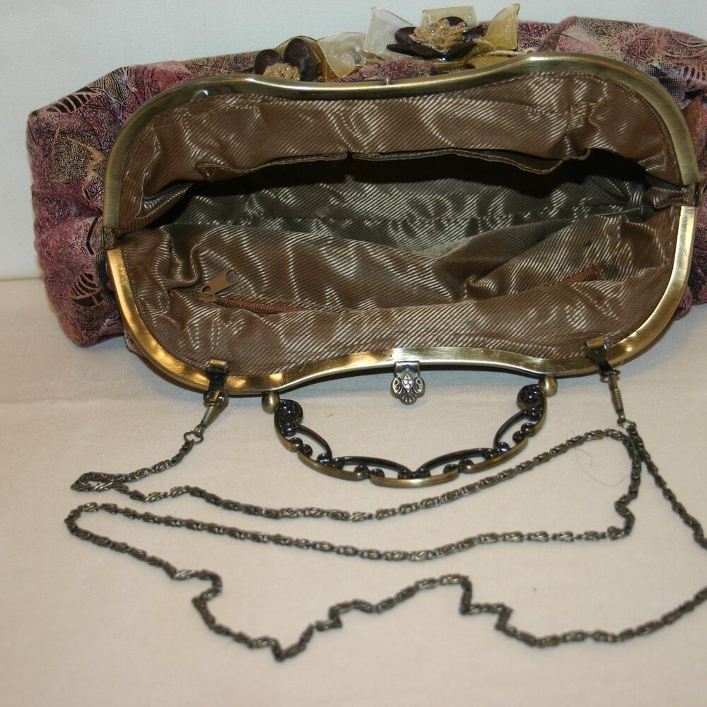 Victorian Style Floral Fabric Ribbon Adorned Purse MUST SEE! B-144 - Picture 5 of 9